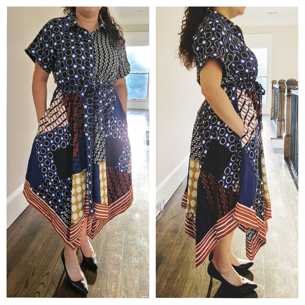 Belted Button Up Asymmetrical Dress